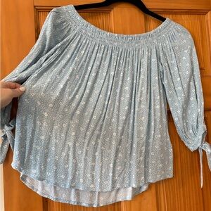 One Clothing Blue Pleated Tie Front Blouse